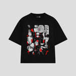Playera streetwear premium de anime y gaming ExtraLife MX, corte boxy oversized drop shoulder heavyweight en color Deep Black y Off-White, moda urbana mexicana de culto.