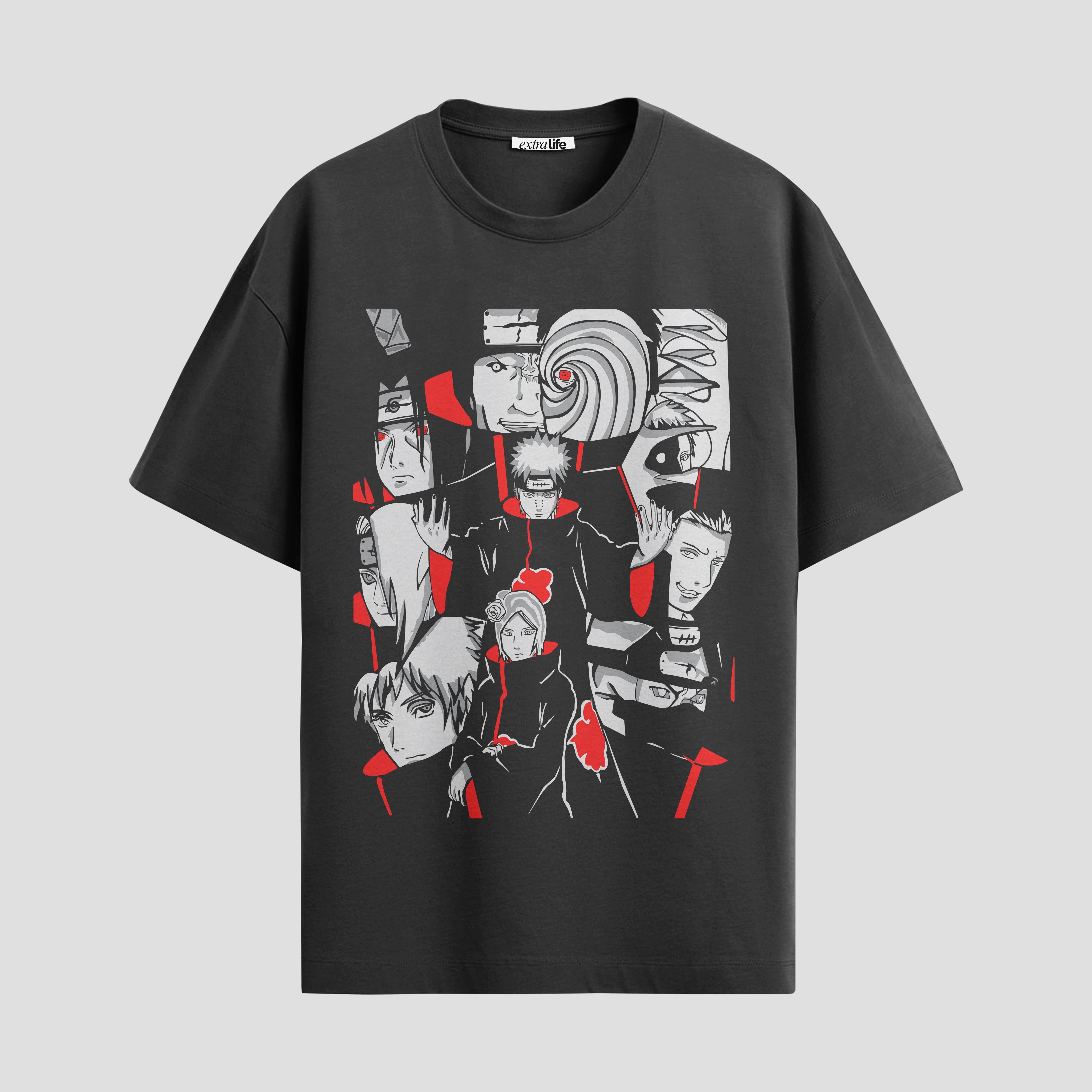 Playera urbana de anime y gaming ExtraLife MX, corte Standard Fit unisex ligero y transpirable en color Deep Black y Pure White, ropa de uso diario para gym y casual.