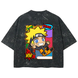 Playera streetwear premium de anime y gaming ExtraLife MX, corte boxy deluxe mineral wash heavyweight en color Acid Wash, moda urbana mexicana de culto.