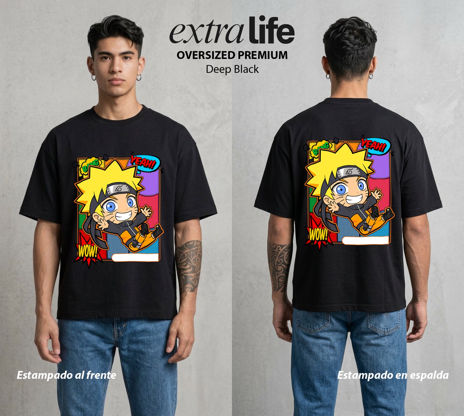 La Aldea Oculta | Zorro de Nueve Colas Chibi #02752 - Playera Oversized Premium | Deep Black - Foto en modelo