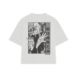 Playera streetwear premium de anime y gaming ExtraLife MX, corte boxy oversized drop shoulder heavyweight en color Deep Black y Off-White, moda urbana mexicana de culto.