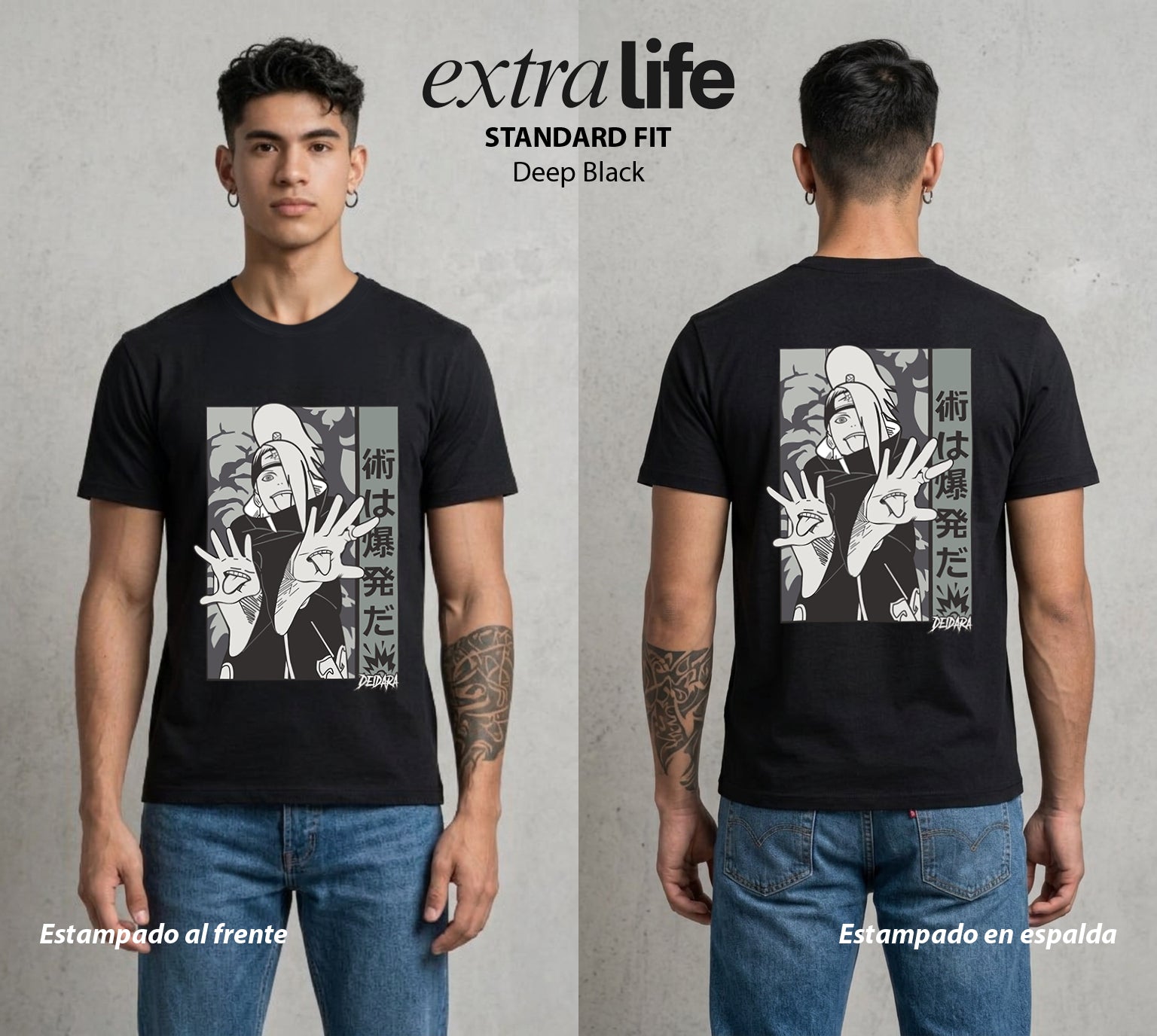 La Aldea Oculta | Zorro de Nueve Colas #02754 - Playera Standard Fit | Deep Black - Foto en modelo