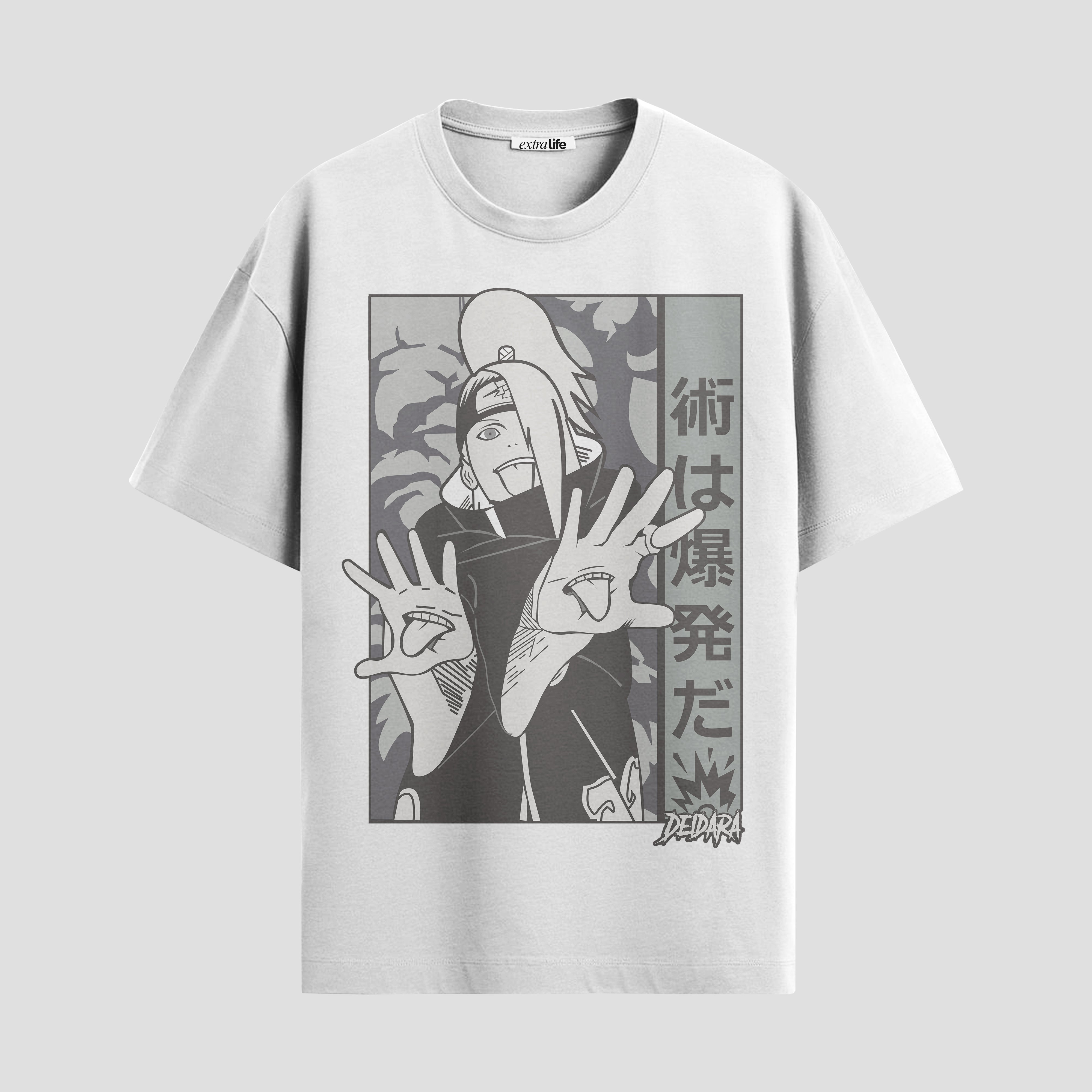 Playera urbana de anime y gaming ExtraLife MX, corte Standard Fit unisex ligero y transpirable en color Deep Black y Pure White, ropa de uso diario para gym y casual.