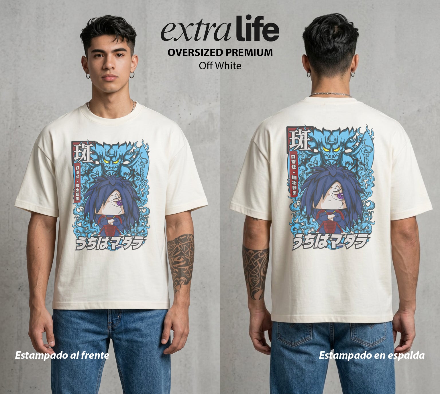 La Aldea Oculta | Zorro de Nueve Colas Pop Art #02757 - Playera Oversized Premium | Off White - Foto en modelo