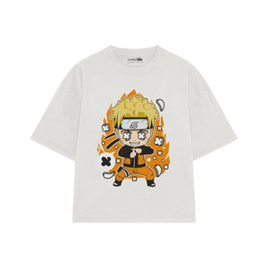 Playera streetwear premium de anime y gaming ExtraLife MX, corte boxy oversized drop shoulder heavyweight en color Deep Black y Off-White, moda urbana mexicana de culto.