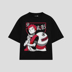 Playera streetwear premium de anime y gaming ExtraLife MX, corte boxy oversized drop shoulder heavyweight en color Deep Black y Off-White, moda urbana mexicana de culto.