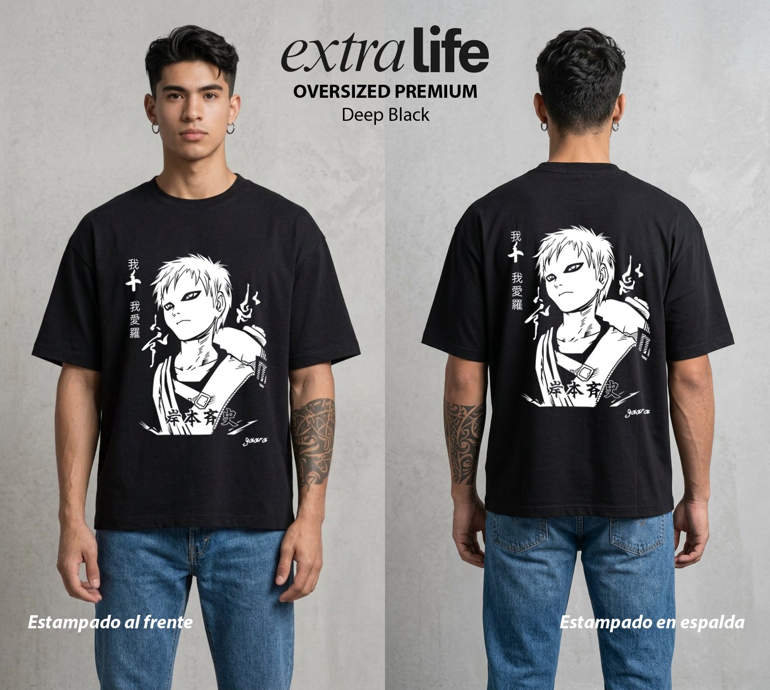 La Aldea Oculta | Poder del Chakra Zorro #02763 - Playera Oversized Premium | Deep Black - Foto en modelo