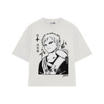 Playera streetwear premium de anime y gaming ExtraLife MX, corte boxy oversized drop shoulder heavyweight en color Deep Black y Off-White, moda urbana mexicana de culto.