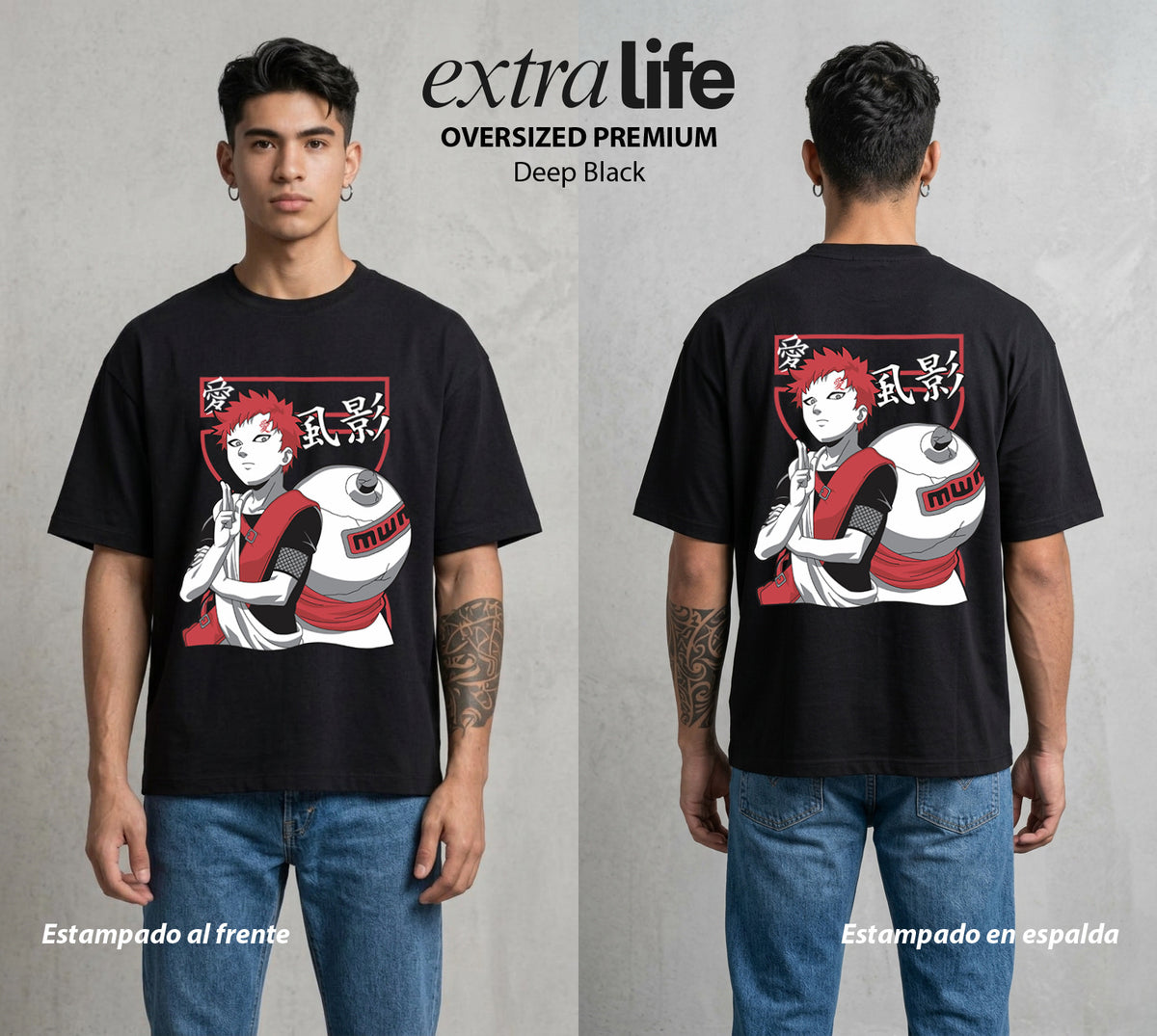 La Aldea Oculta | Spiritu del Zorro #02765 - Playera Oversized Premium | Deep Black - Foto en modelo