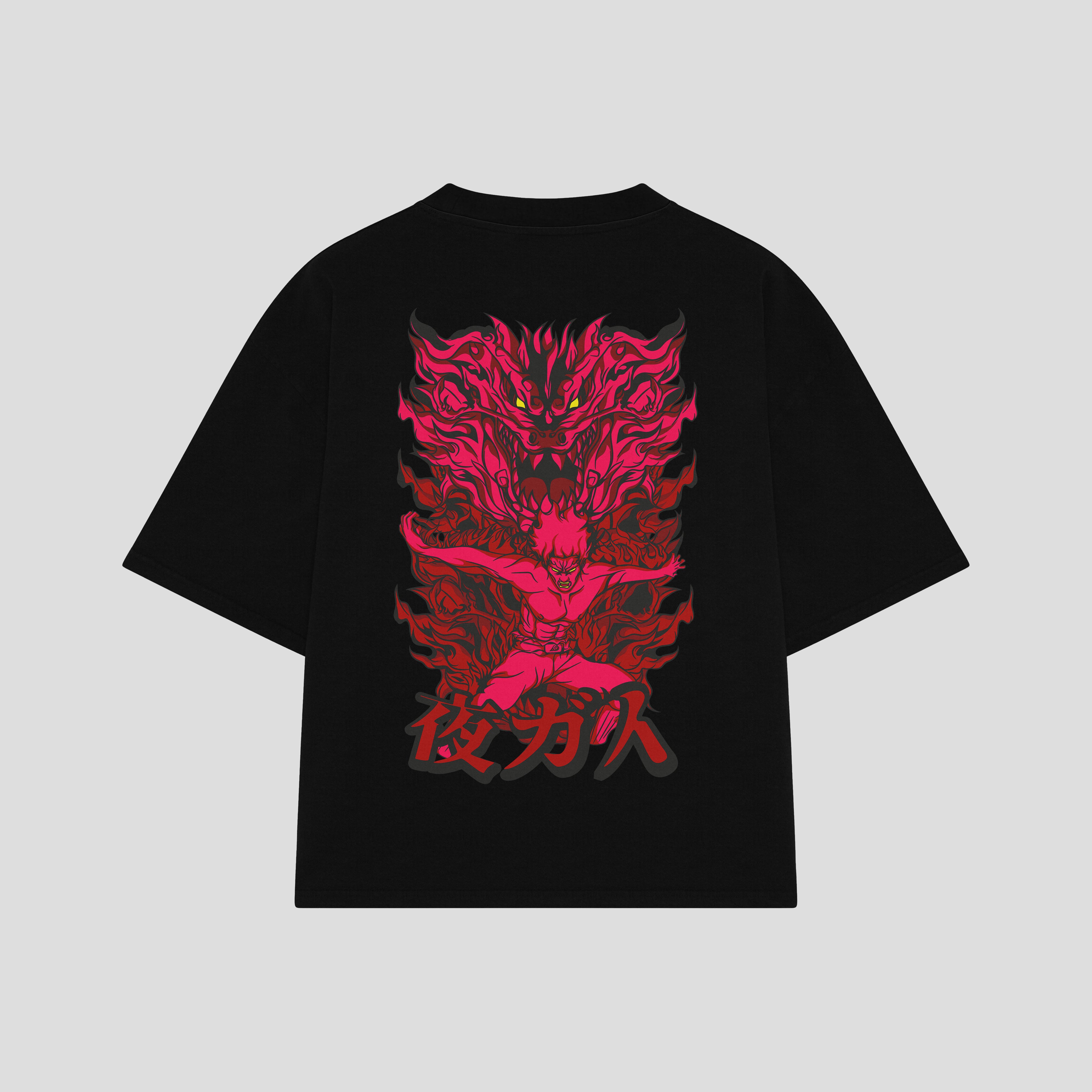 Playera streetwear premium de anime y gaming ExtraLife MX, corte boxy oversized drop shoulder heavyweight en color Deep Black y Off-White, moda urbana mexicana de culto.