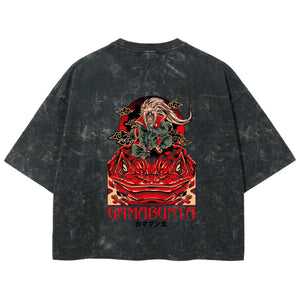 Playera streetwear premium de anime y gaming ExtraLife MX, corte boxy deluxe mineral wash heavyweight en color Acid Wash, moda urbana mexicana de culto.