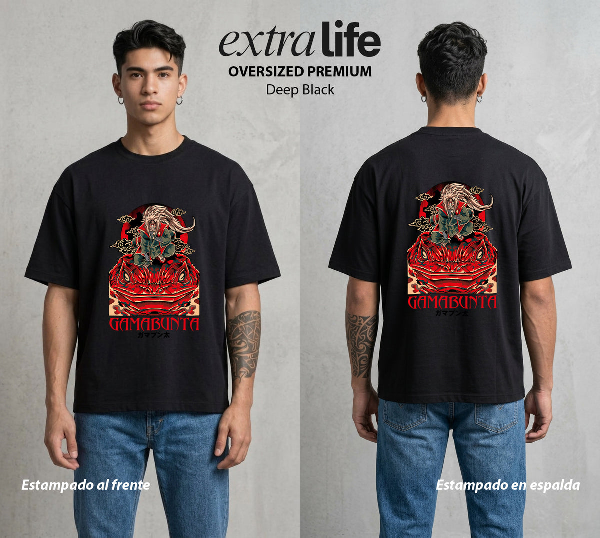 La Aldea Oculta | Zorro de Nueve Colas #02769 - Playera Oversized Premium | Deep Black - Foto en modelo