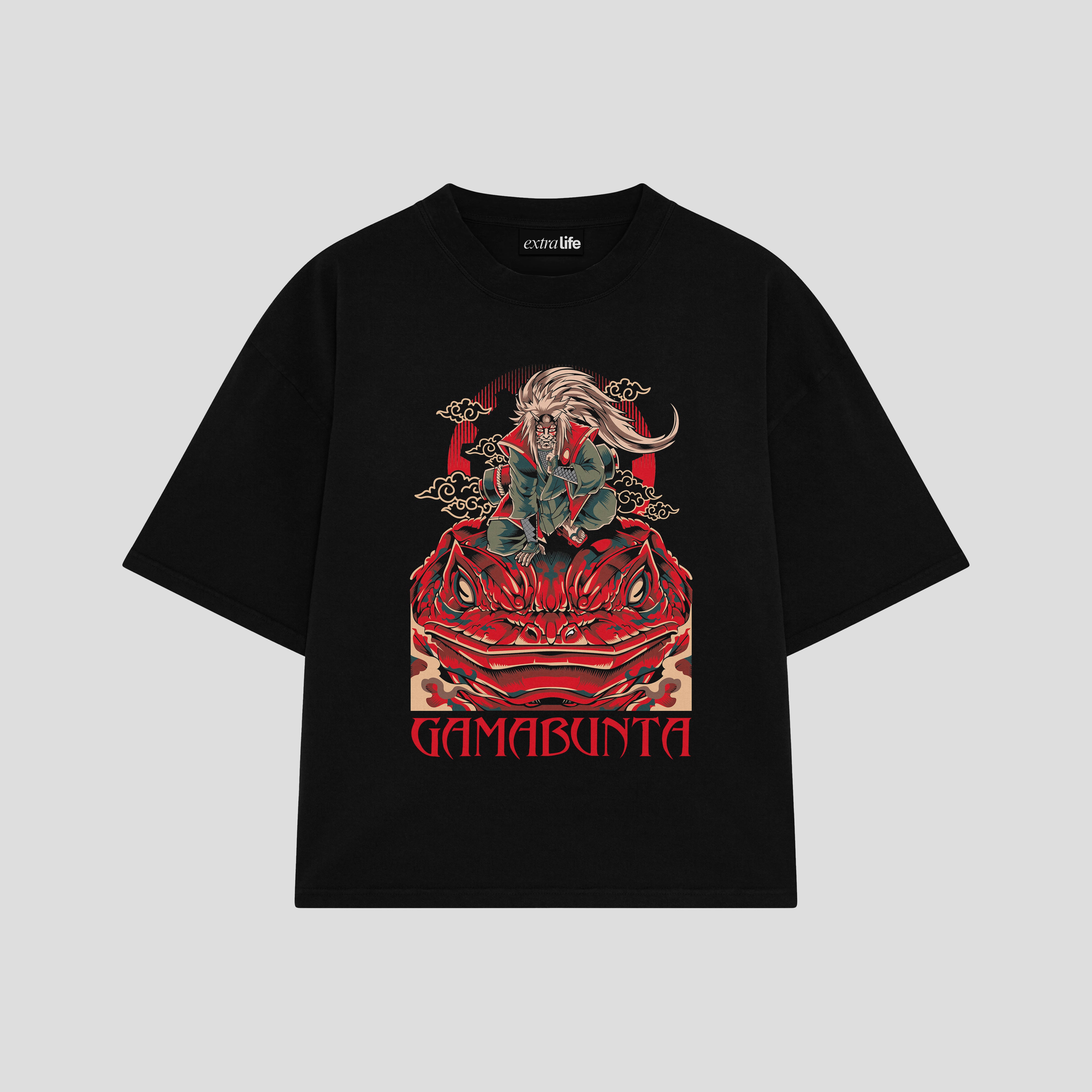 Playera streetwear premium de anime y gaming ExtraLife MX, corte boxy oversized drop shoulder heavyweight en color Deep Black y Off-White, moda urbana mexicana de culto.