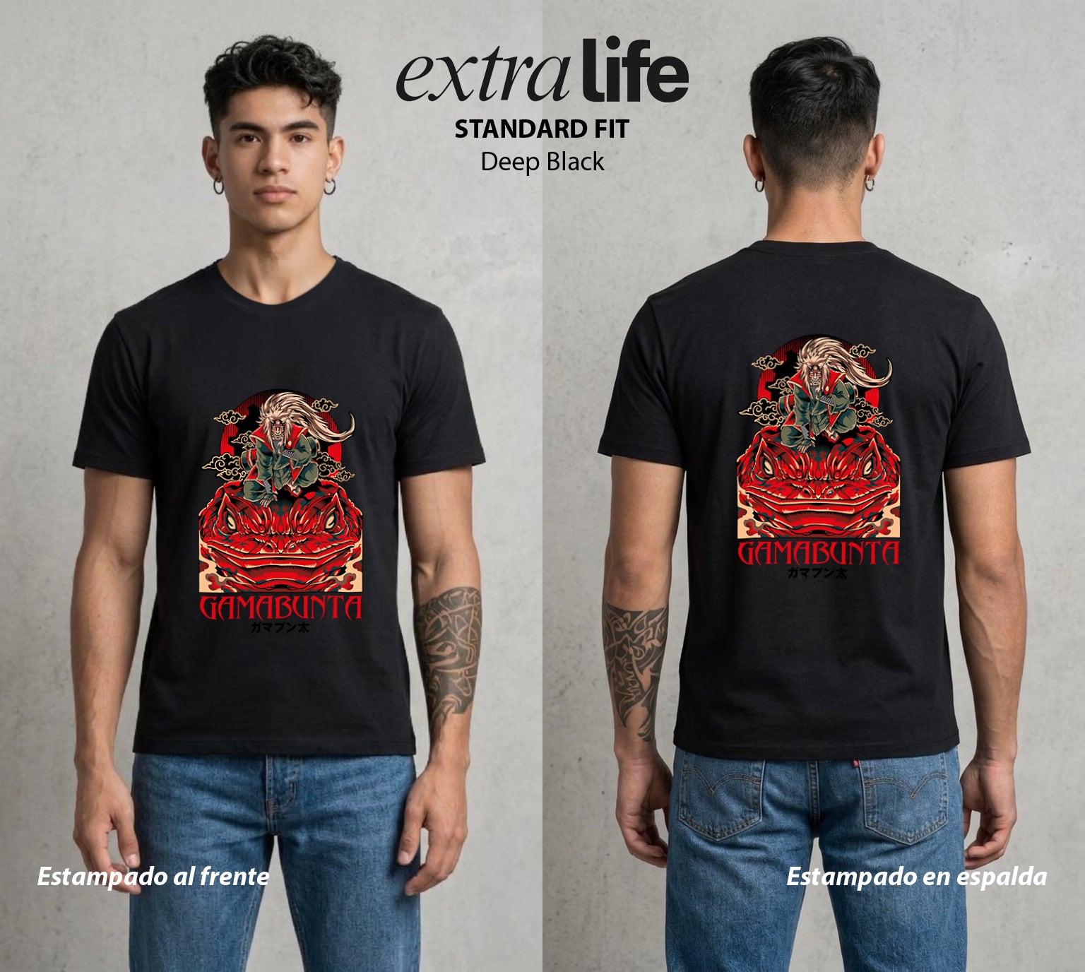 La Aldea Oculta | Zorro de Nueve Colas #02769 - Playera Standard Fit | Deep Black - Foto en modelo
