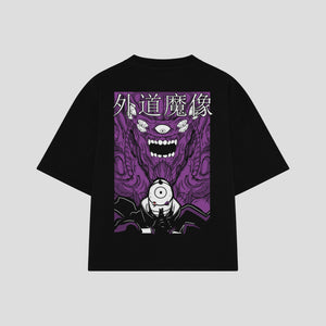 Playera streetwear premium de anime y gaming ExtraLife MX, corte boxy oversized drop shoulder heavyweight en color Deep Black y Off-White, moda urbana mexicana de culto.