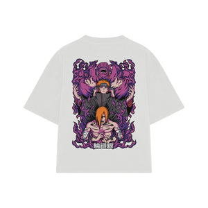 Playera streetwear premium de anime y gaming ExtraLife MX, corte boxy oversized drop shoulder heavyweight en color Deep Black y Off-White, moda urbana mexicana de culto.