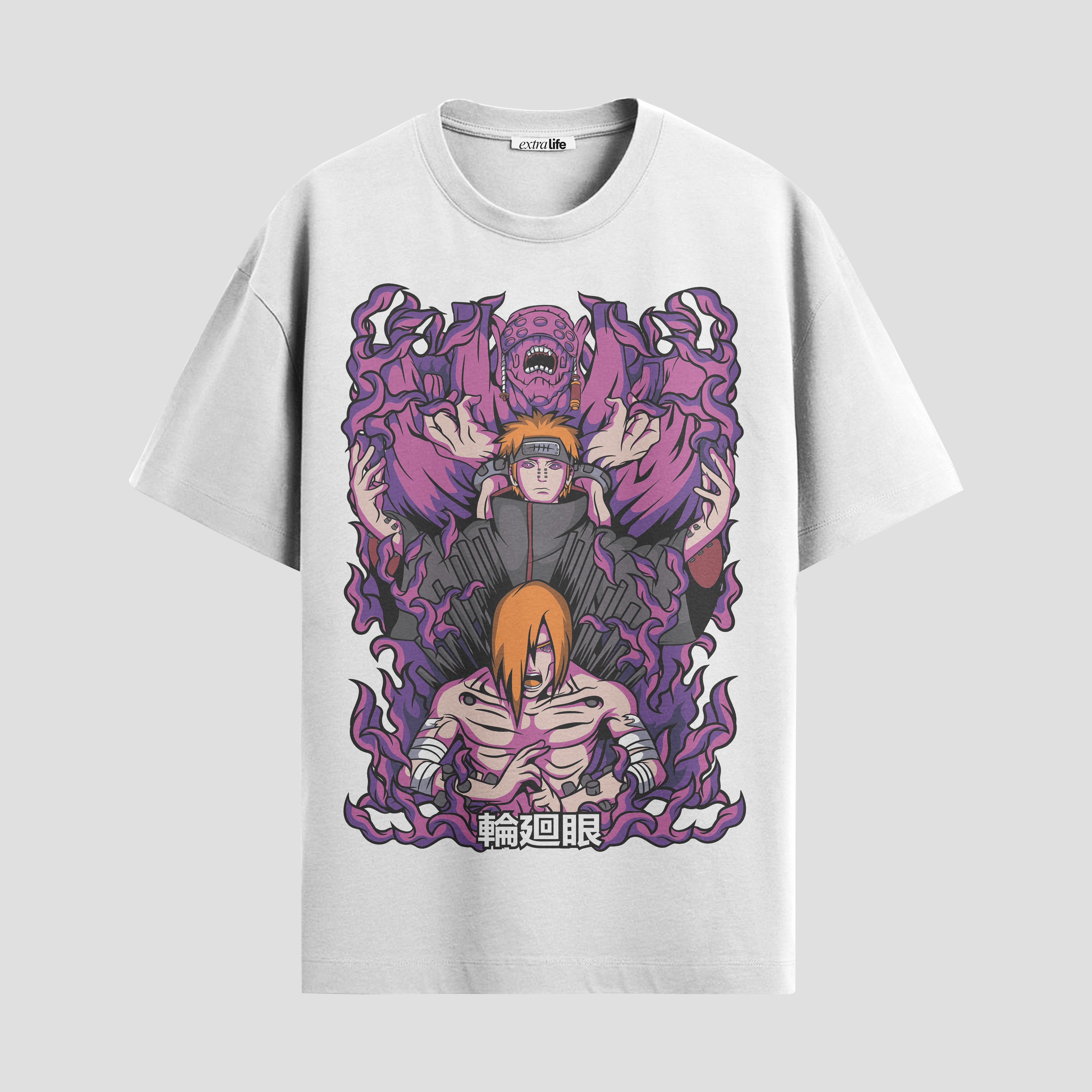 Playera urbana de anime y gaming ExtraLife MX, corte Standard Fit unisex ligero y transpirable en color Deep Black y Pure White, ropa de uso diario para gym y casual.