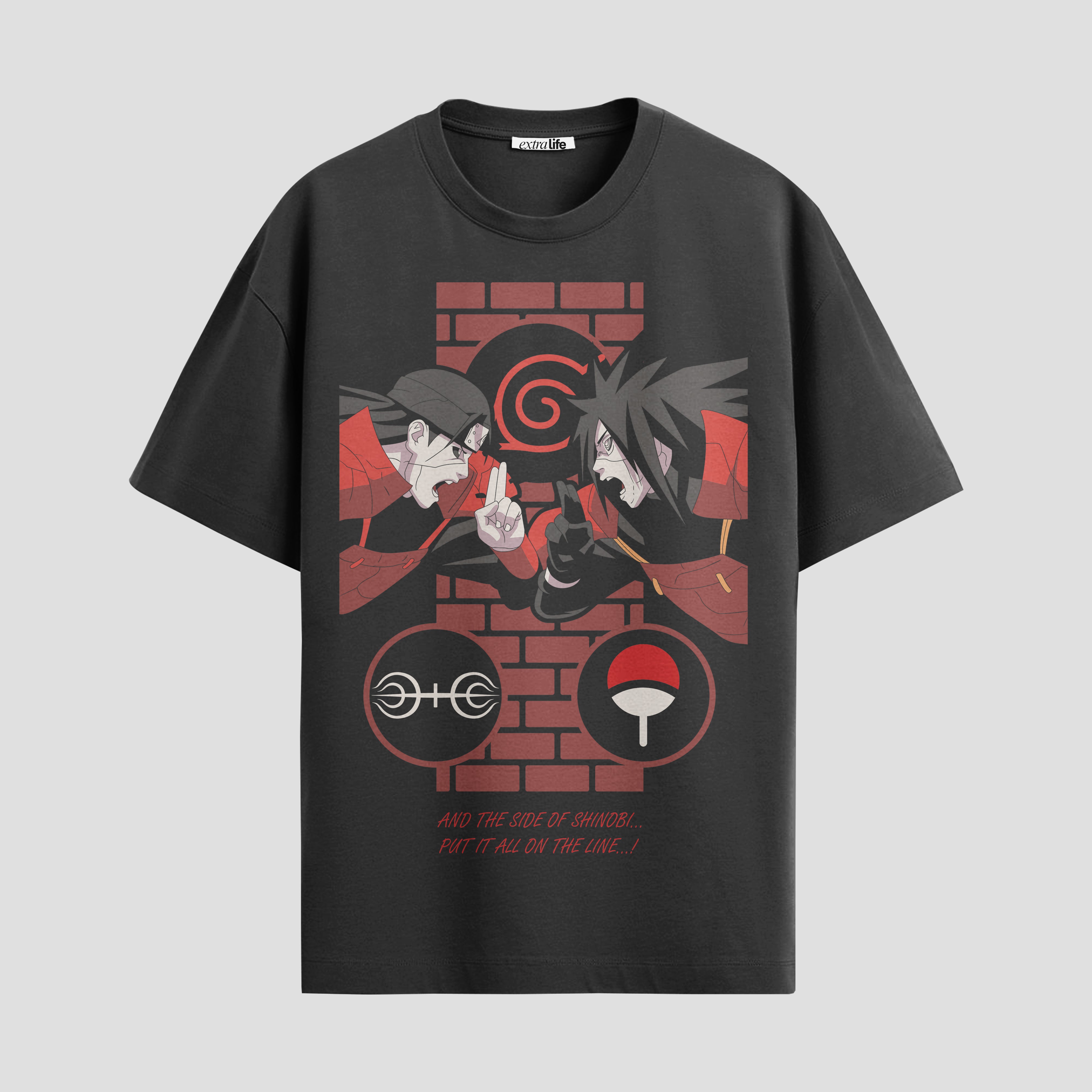 Playera urbana de anime y gaming ExtraLife MX, corte Standard Fit unisex ligero y transpirable en color Deep Black y Pure White, ropa de uso diario para gym y casual.