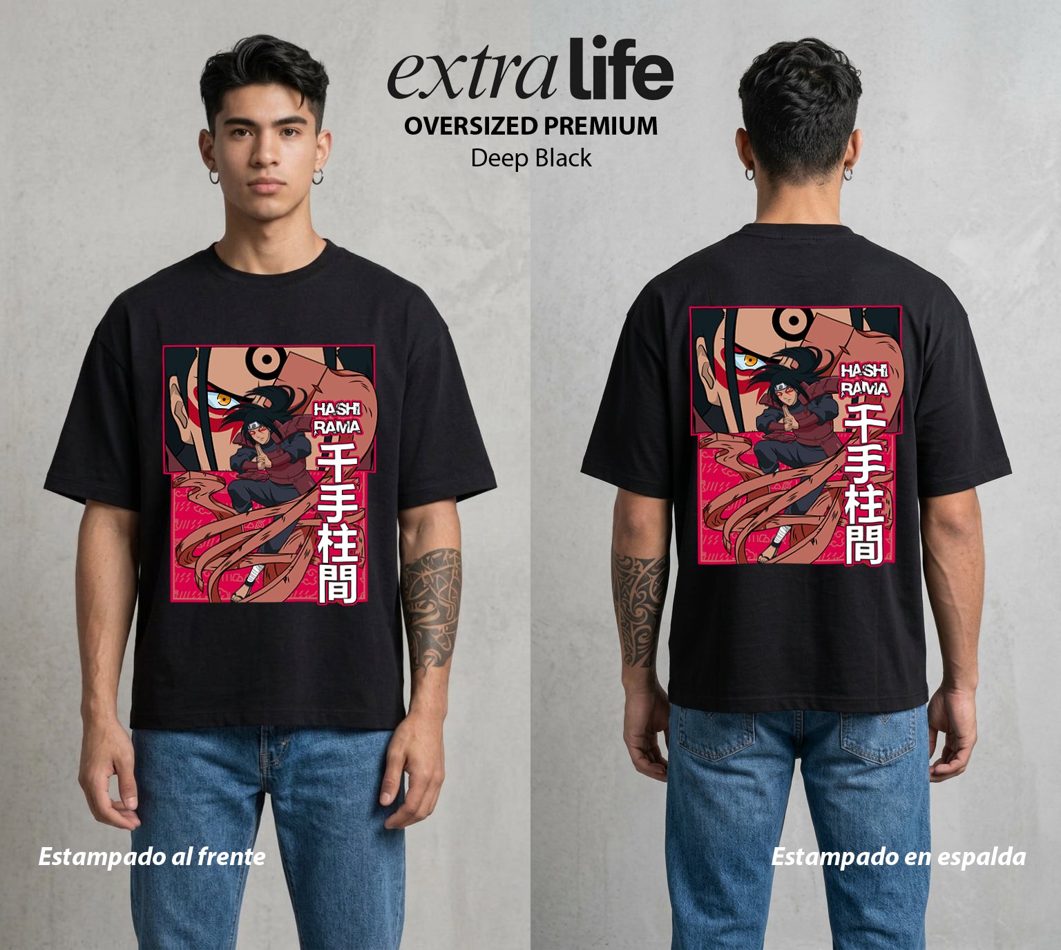 La Aldea Oculta | Dattebayo del Viento #02776 - Playera Oversized Premium | Deep Black - Foto en modelo