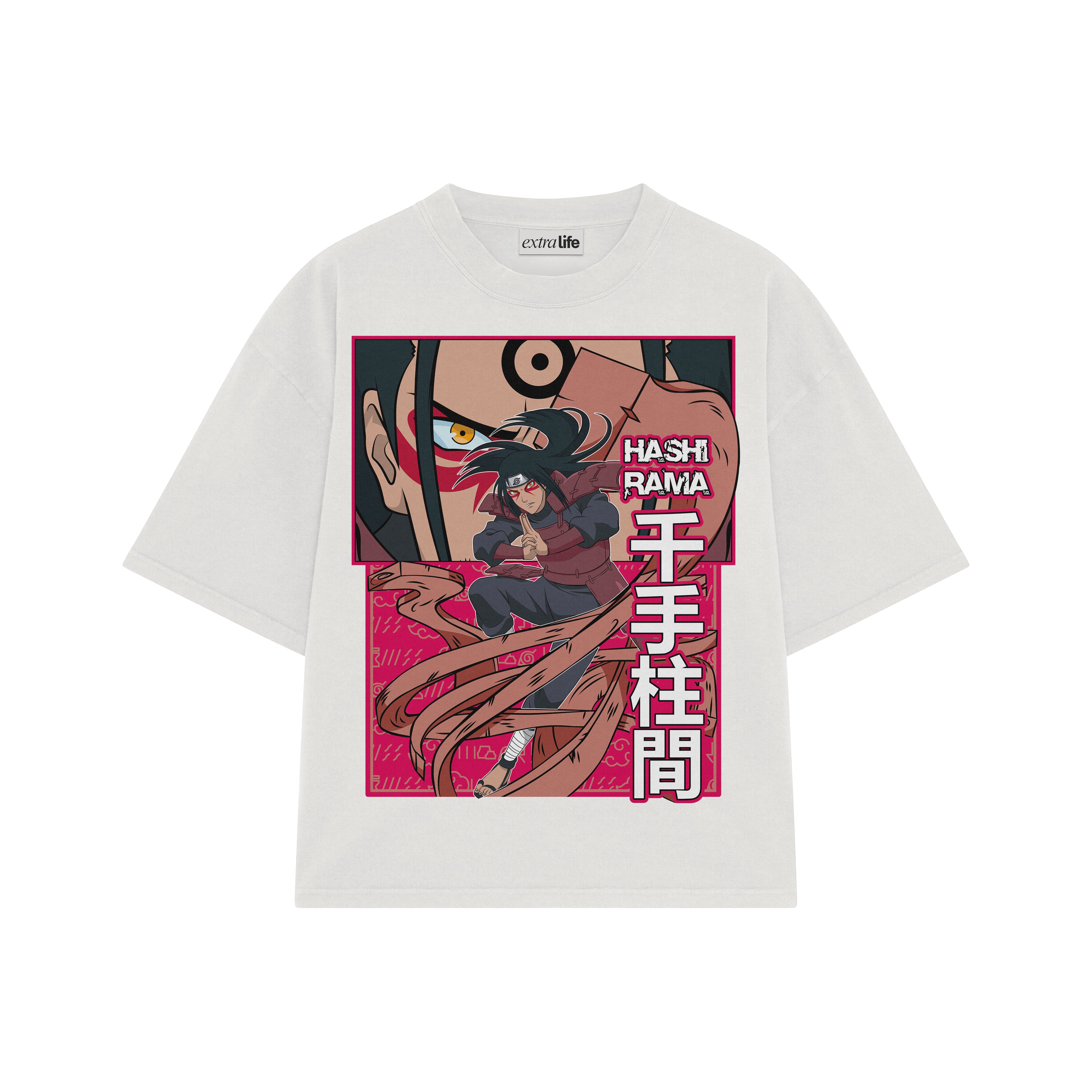 Playera streetwear premium de anime y gaming ExtraLife MX, corte boxy oversized drop shoulder heavyweight en color Deep Black y Off-White, moda urbana mexicana de culto.