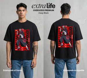 La Aldea Oculta | Zorro de Nueve Colas #02778 - Playera Oversized Premium | Deep Black - Foto en modelo