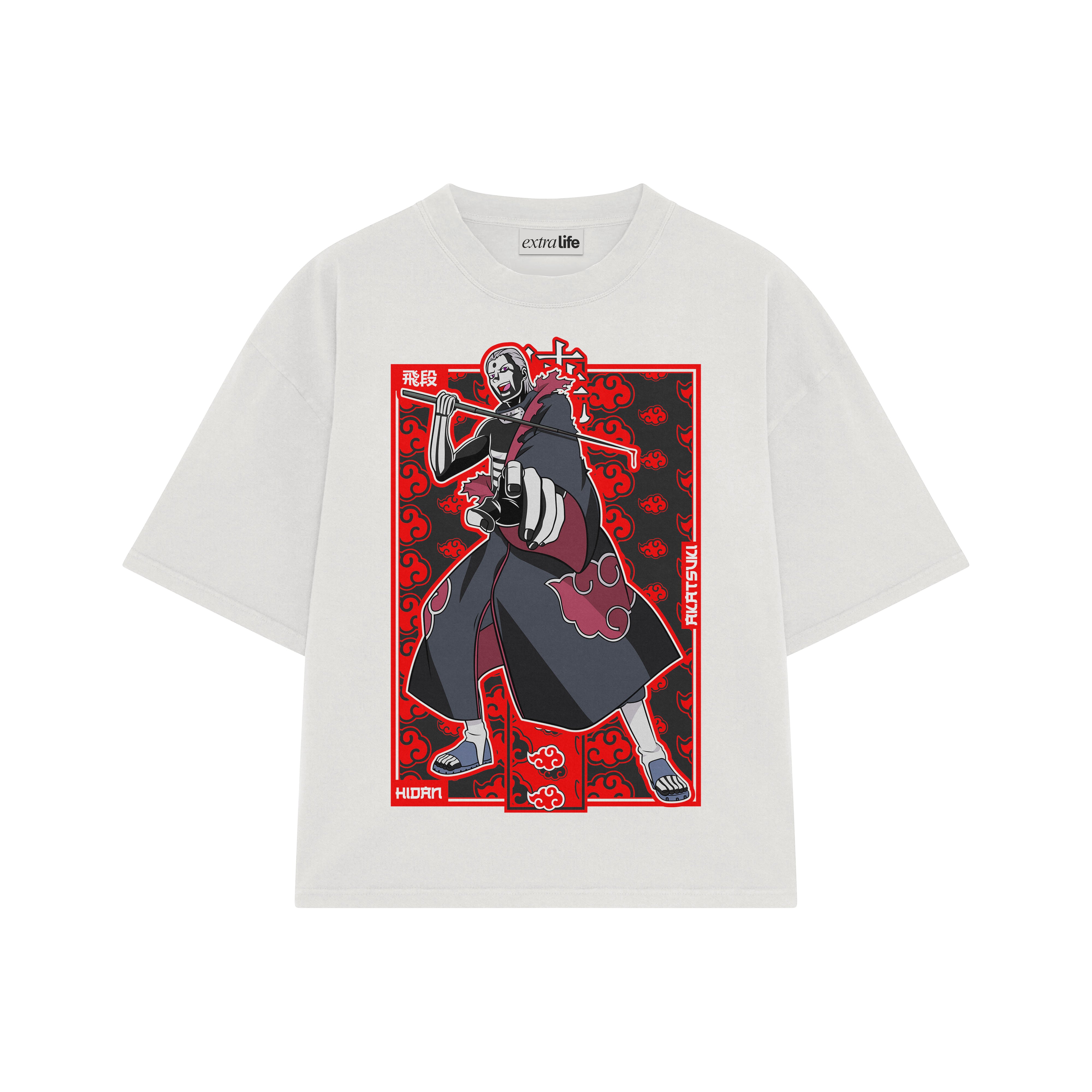Playera streetwear premium de anime y gaming ExtraLife MX, corte boxy oversized drop shoulder heavyweight en color Deep Black y Off-White, moda urbana mexicana de culto.