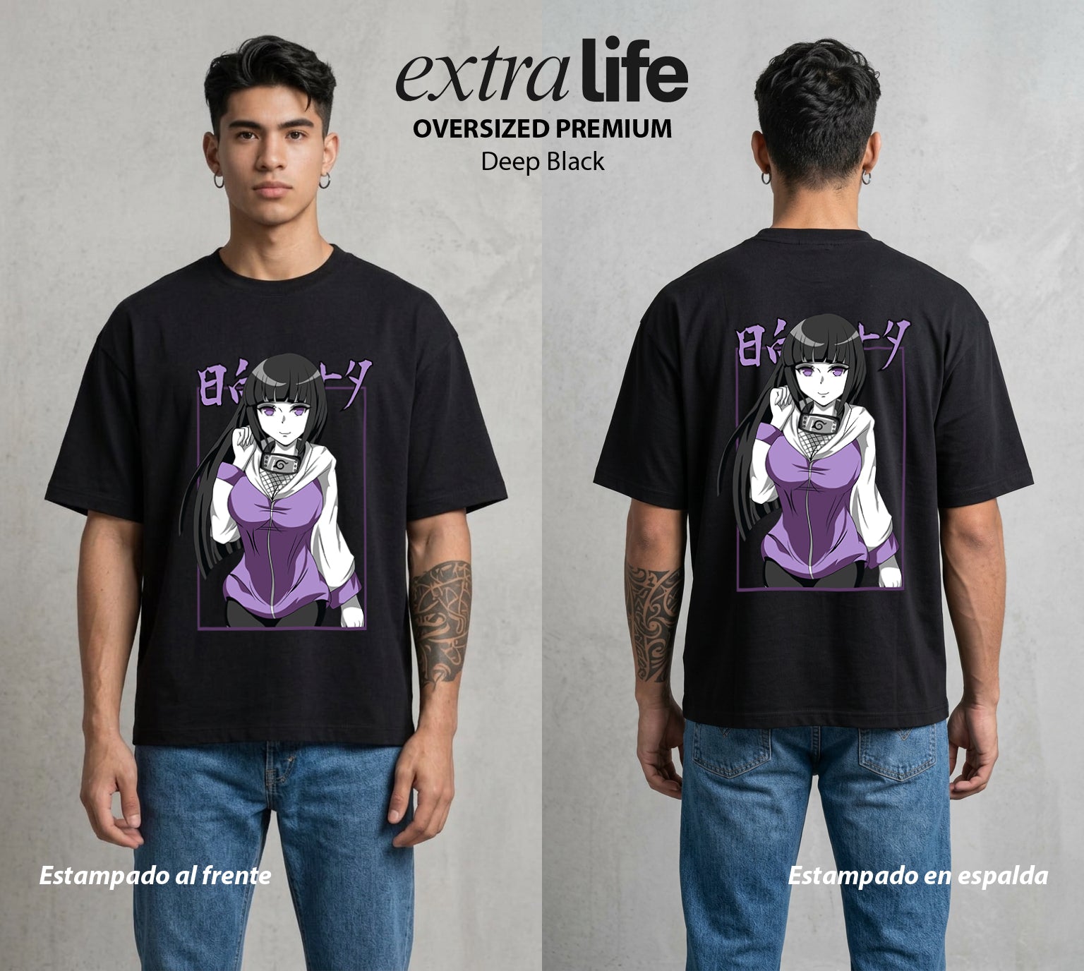 La Aldea Oculta | El Hokage del Futuro #02780 - Playera Oversized Premium | Deep Black - Foto en modelo