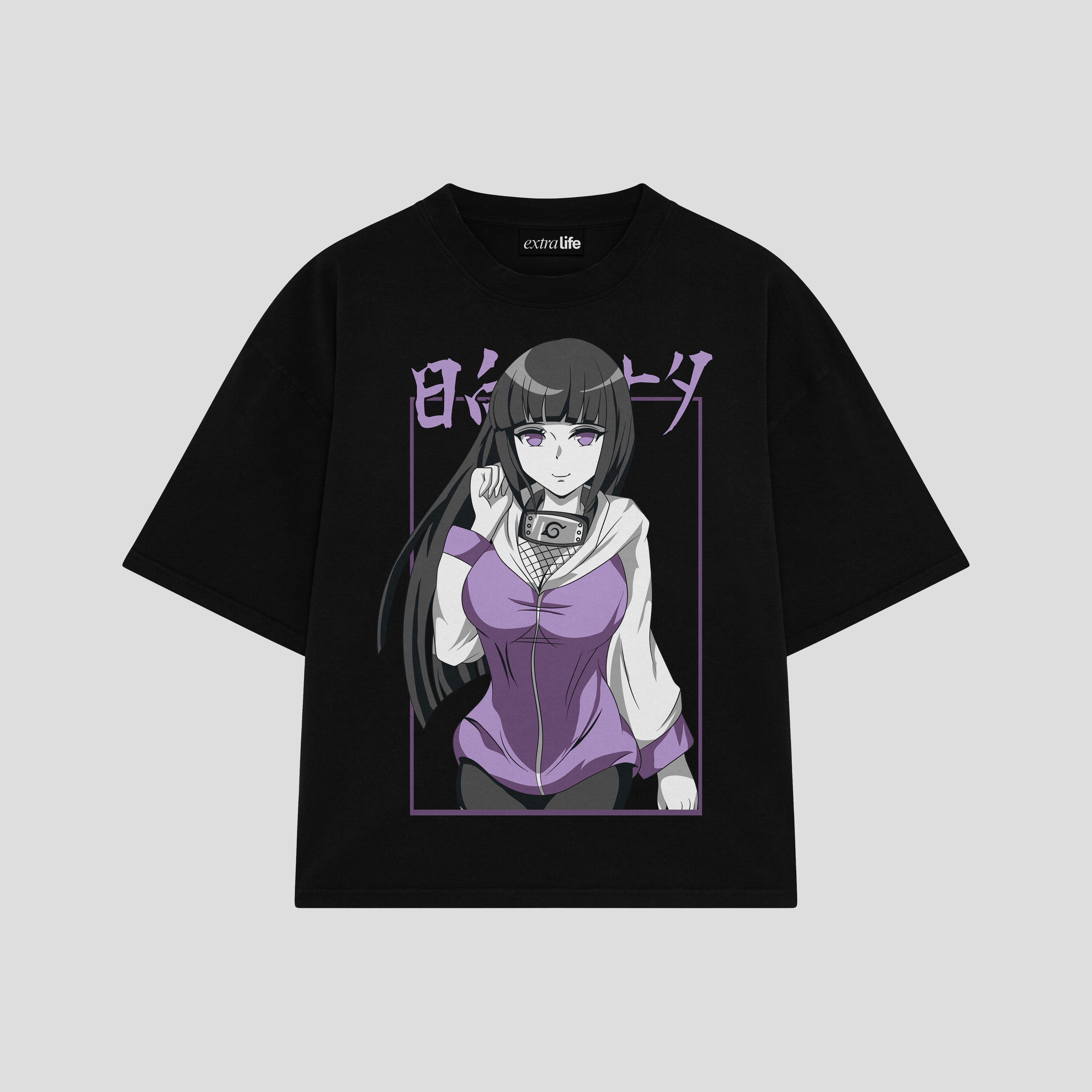 Playera streetwear premium de anime y gaming ExtraLife MX, corte boxy oversized drop shoulder heavyweight en color Deep Black y Off-White, moda urbana mexicana de culto.