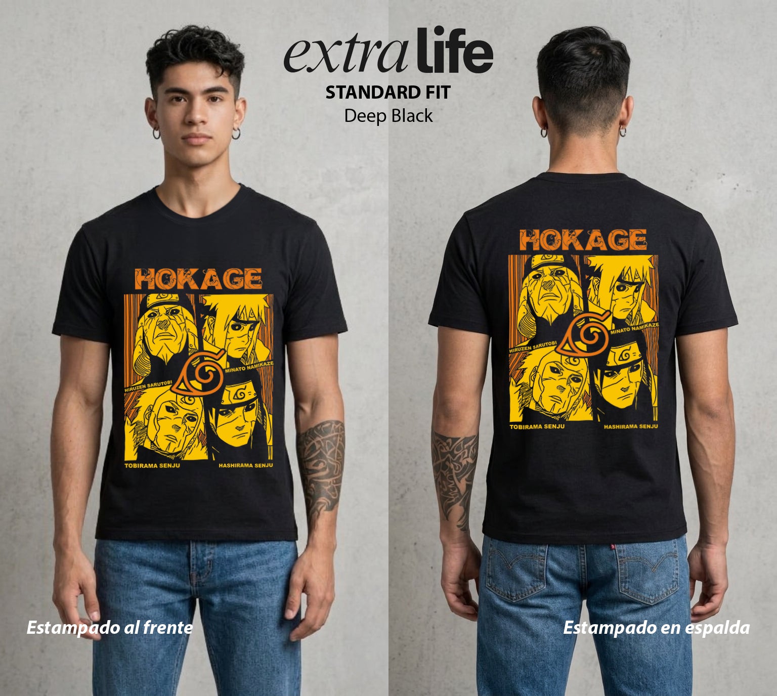 La Aldea Oculta | Zorro de Nueve Colas #02781 - Playera Standard Fit | Deep Black - Foto en modelo