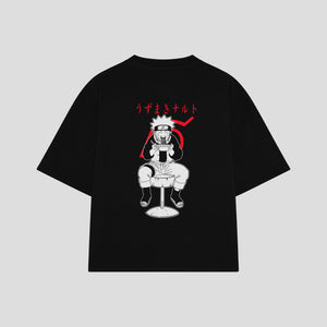 Playera streetwear premium de anime y gaming ExtraLife MX, corte boxy oversized drop shoulder heavyweight en color Deep Black y Off-White, moda urbana mexicana de culto.