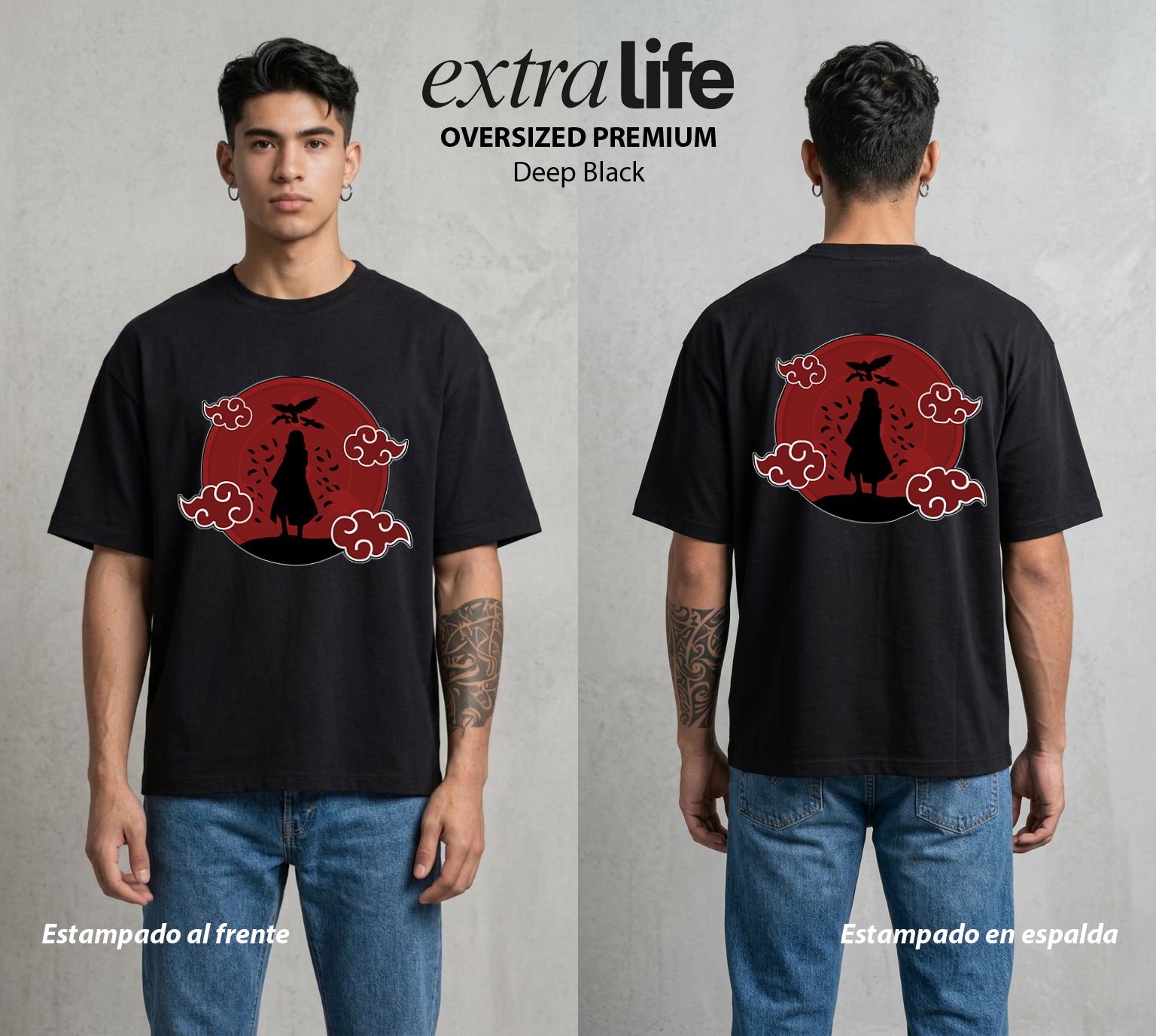 La Aldea Oculta | El Hokage del Futuro #02789 - Playera Oversized Premium | Deep Black - Foto en modelo