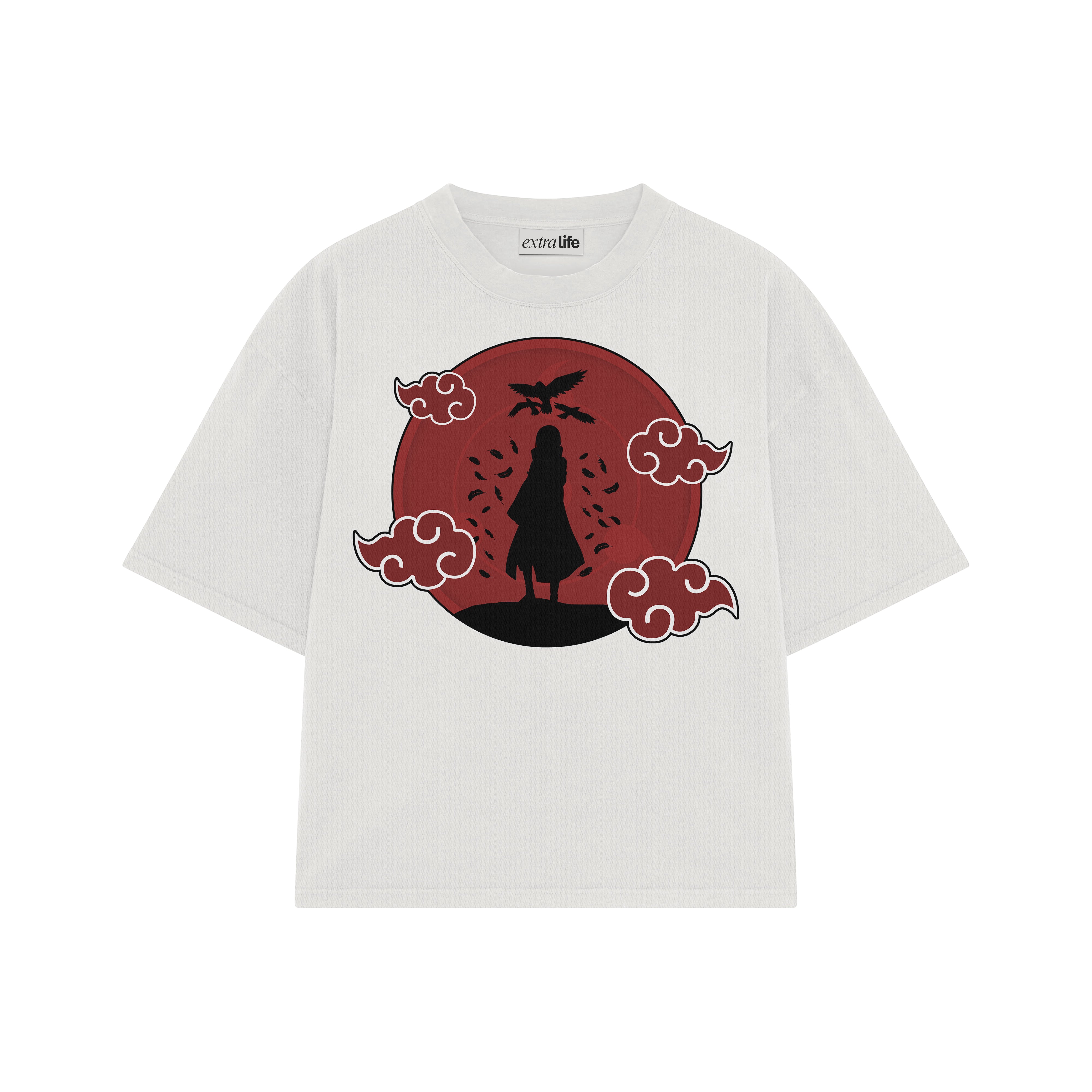 Playera streetwear premium de anime y gaming ExtraLife MX, corte boxy oversized drop shoulder heavyweight en color Deep Black y Off-White, moda urbana mexicana de culto.