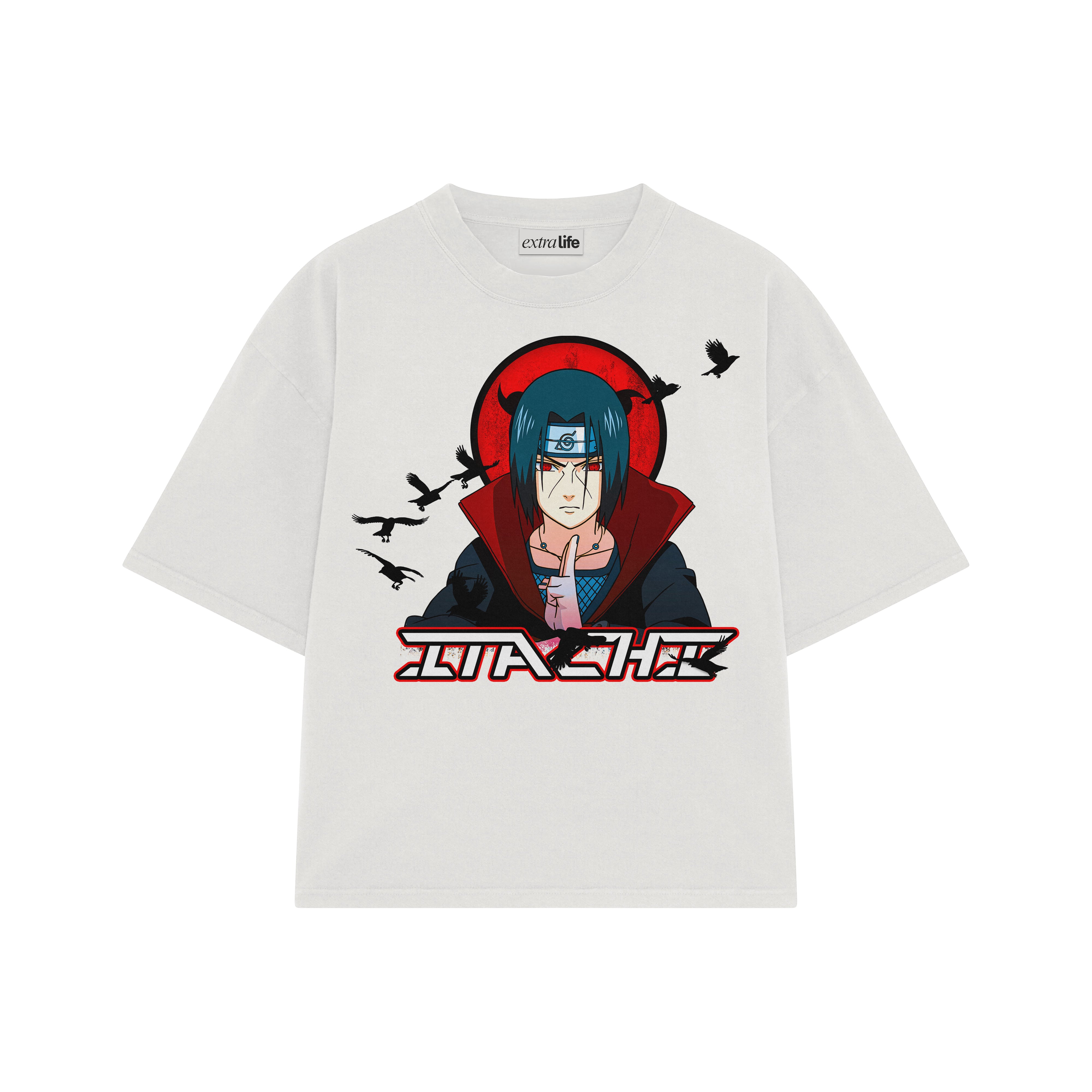Playera streetwear premium de anime y gaming ExtraLife MX, corte boxy oversized drop shoulder heavyweight en color Deep Black y Off-White, moda urbana mexicana de culto.