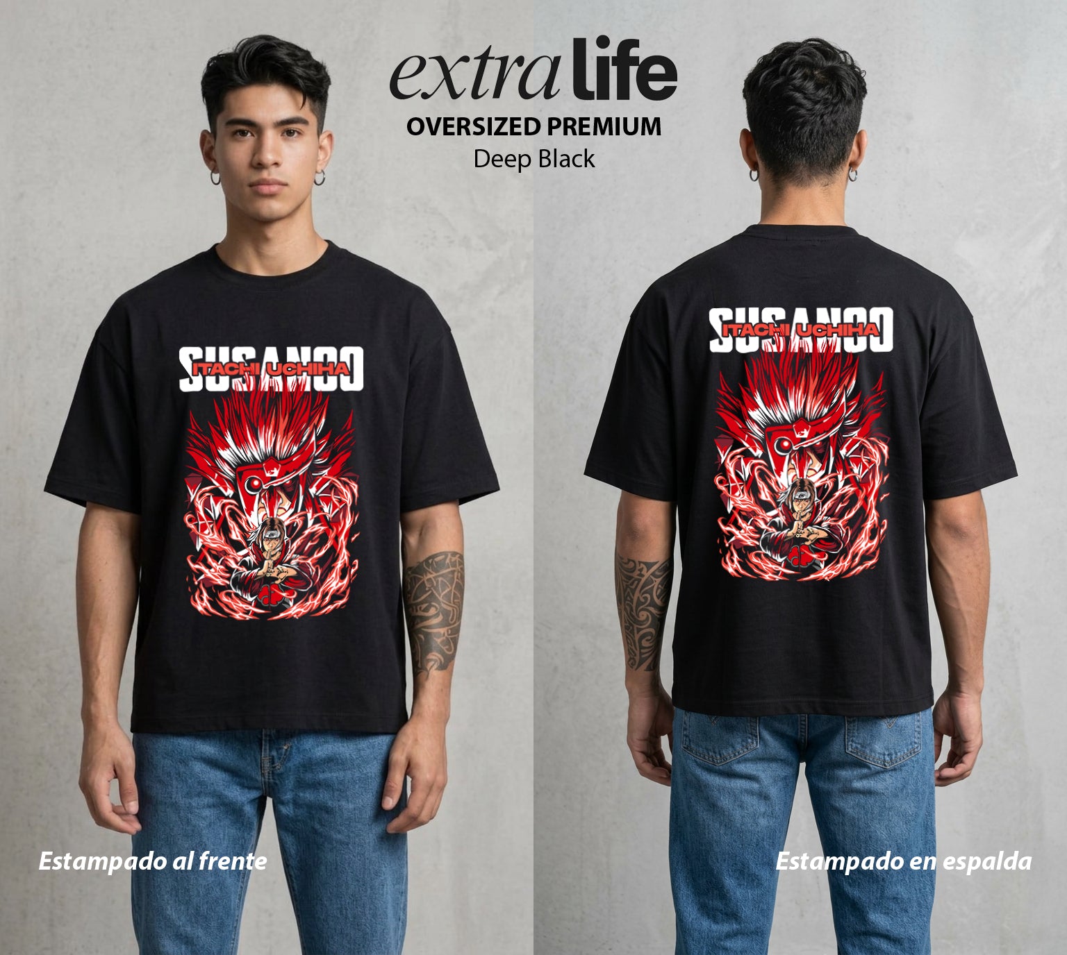 La Aldea Oculta | Zorro de Nueve Colas #02793 - Playera Oversized Premium | Deep Black - Foto en modelo