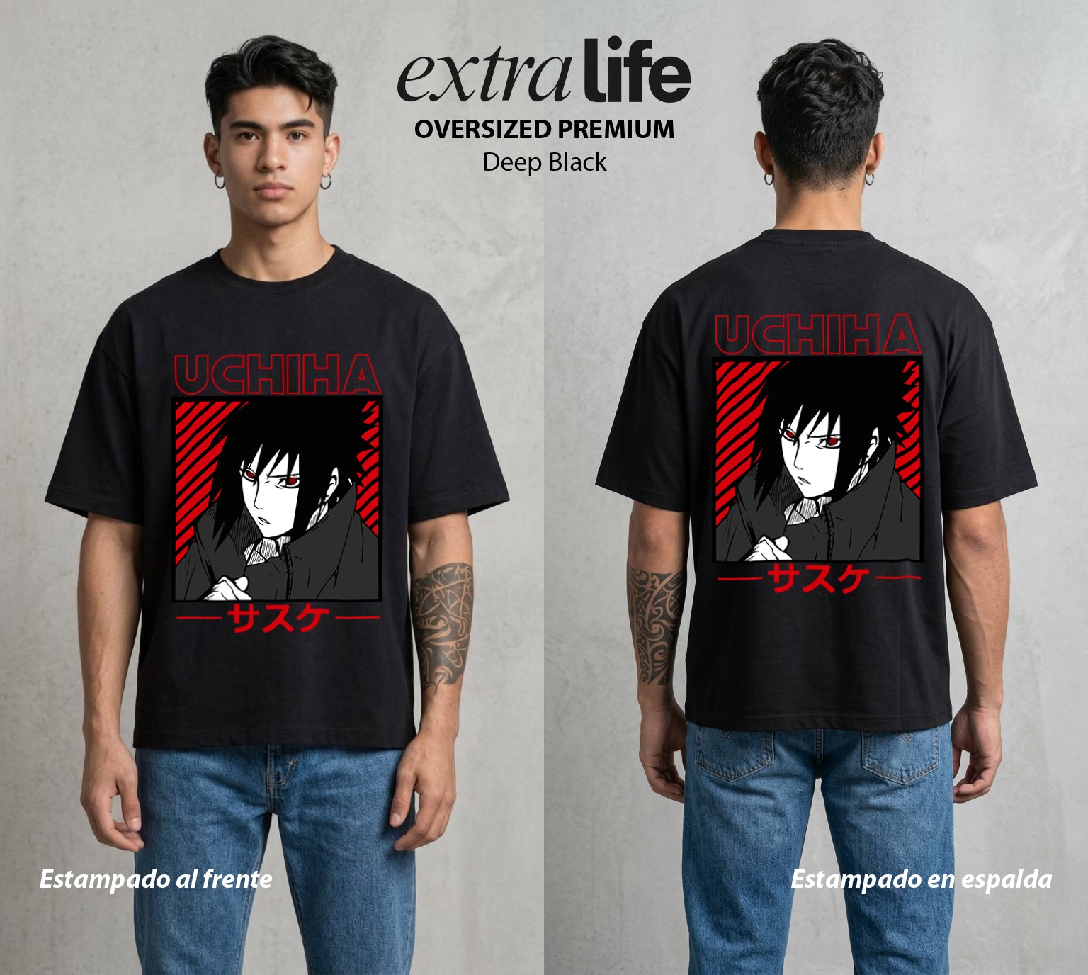La Aldea Oculta | Zorro de Nueve Colas #02794 - Playera Oversized Premium | Deep Black - Foto en modelo