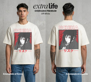 La Aldea Oculta | Zorro de Nueve Colas #02794 - Playera Oversized Premium | Off White - Foto en modelo