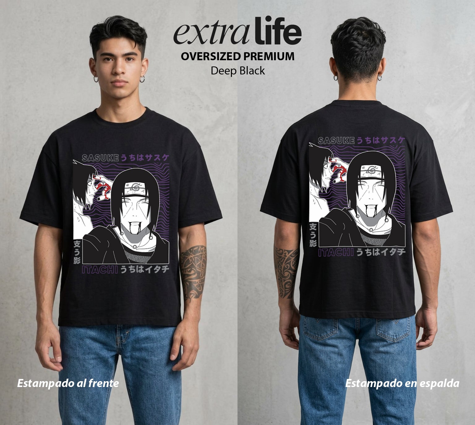 La Aldea Oculta | Zorro de Nueve Colas #02795 - Playera Oversized Premium | Deep Black - Foto en modelo