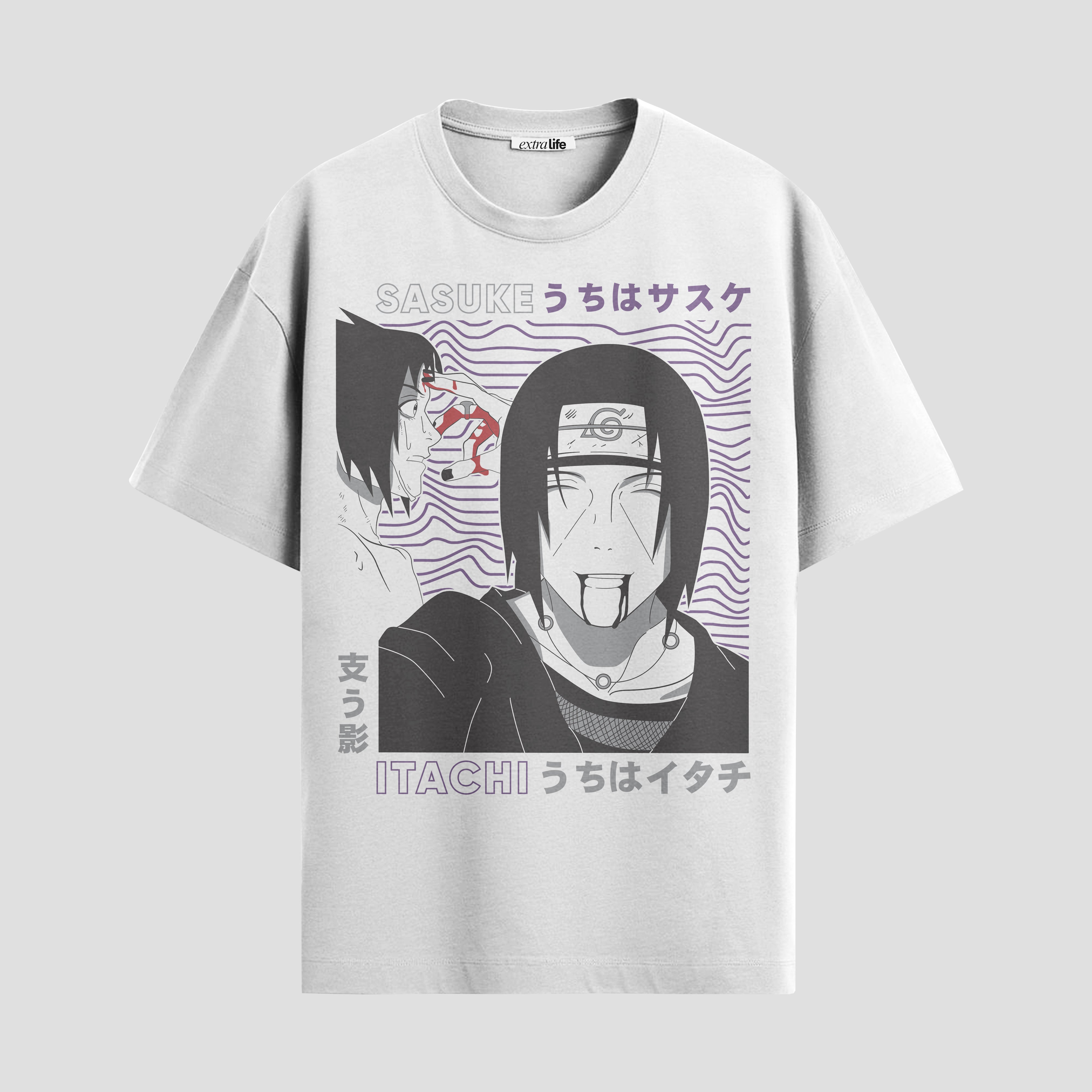 Playera urbana de anime y gaming ExtraLife MX, corte Standard Fit unisex ligero y transpirable en color Deep Black y Pure White, ropa de uso diario para gym y casual.