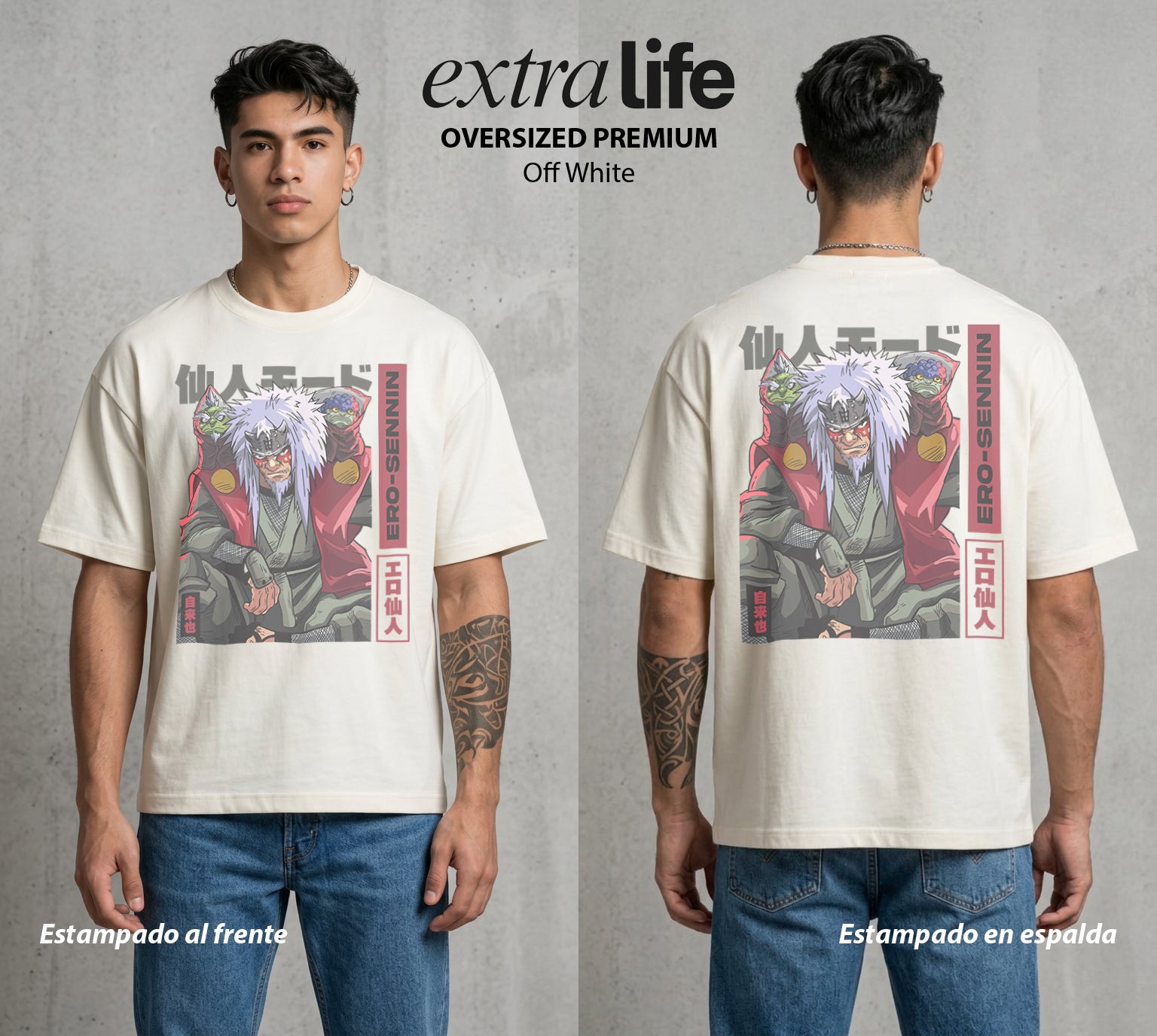La Aldea Oculta | Zorro de Nueve Colas #02798 - Playera Oversized Premium | Off White - Foto en modelo