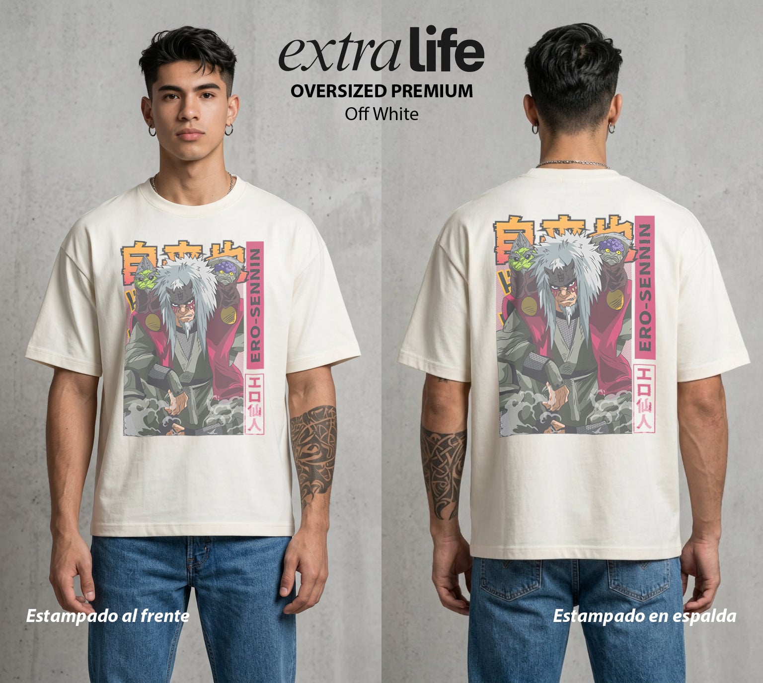 La Aldea Oculta | El Hokage del Futuro #02799 - Playera Oversized Premium | Off White - Foto en modelo