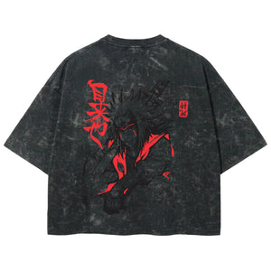 Playera streetwear premium de anime y gaming ExtraLife MX, corte boxy deluxe mineral wash heavyweight en color Acid Wash, moda urbana mexicana de culto.