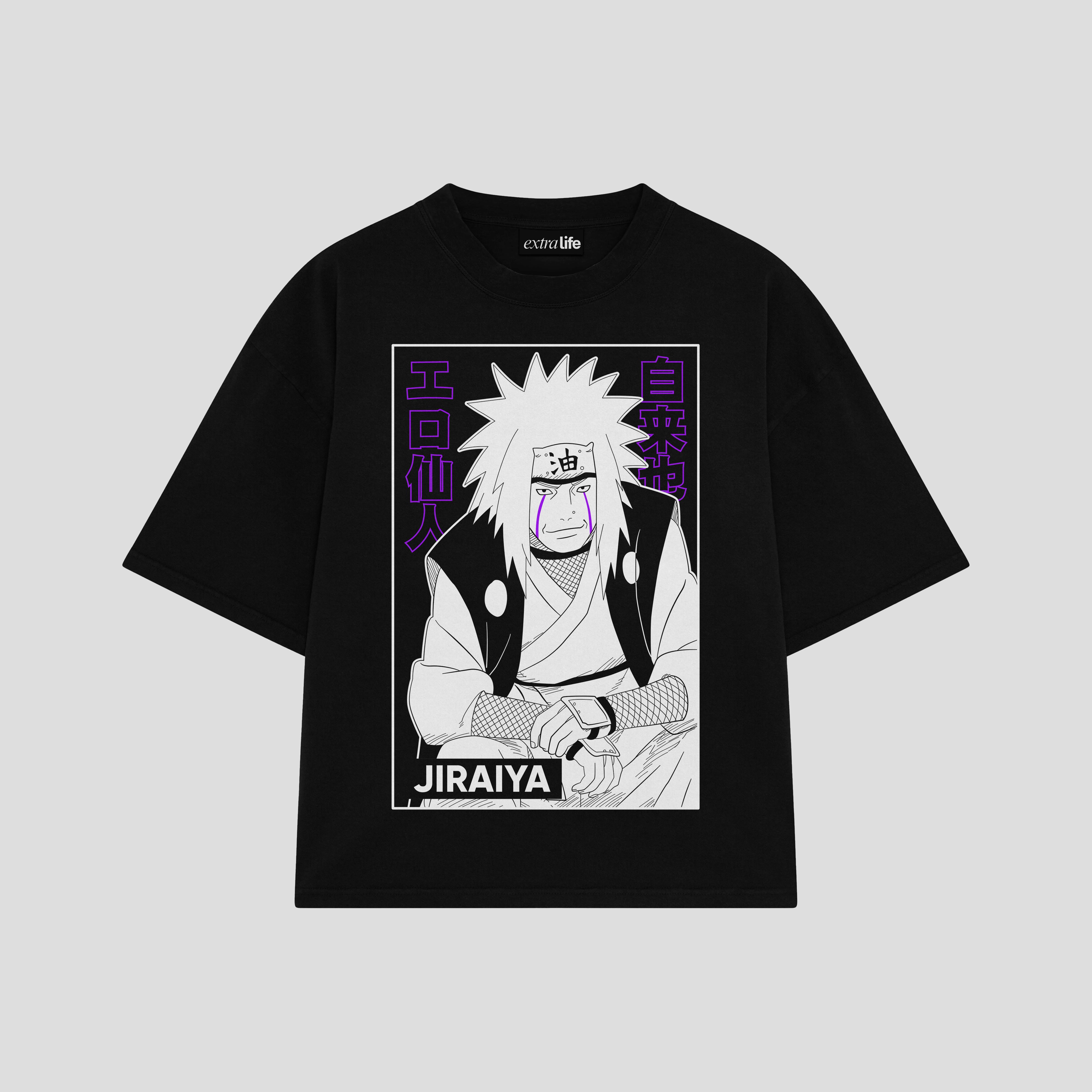 Playera streetwear premium de anime y gaming ExtraLife MX, corte boxy oversized drop shoulder heavyweight en color Deep Black y Off-White, moda urbana mexicana de culto.