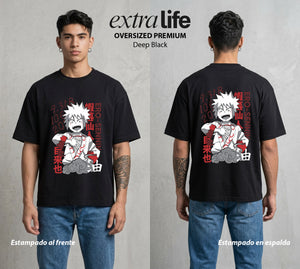 La Aldea Oculta | Zorro de Nueve Colas #02806 - Playera Oversized Premium | Deep Black - Foto en modelo