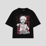 Playera streetwear premium de anime y gaming ExtraLife MX, corte boxy oversized drop shoulder heavyweight en color Deep Black y Off-White, moda urbana mexicana de culto.