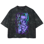 Playera streetwear premium de anime y gaming ExtraLife MX, corte boxy deluxe mineral wash heavyweight en color Acid Wash, moda urbana mexicana de culto.