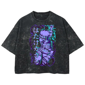 Playera streetwear premium de anime y gaming ExtraLife MX, corte boxy deluxe mineral wash heavyweight en color Acid Wash, moda urbana mexicana de culto.