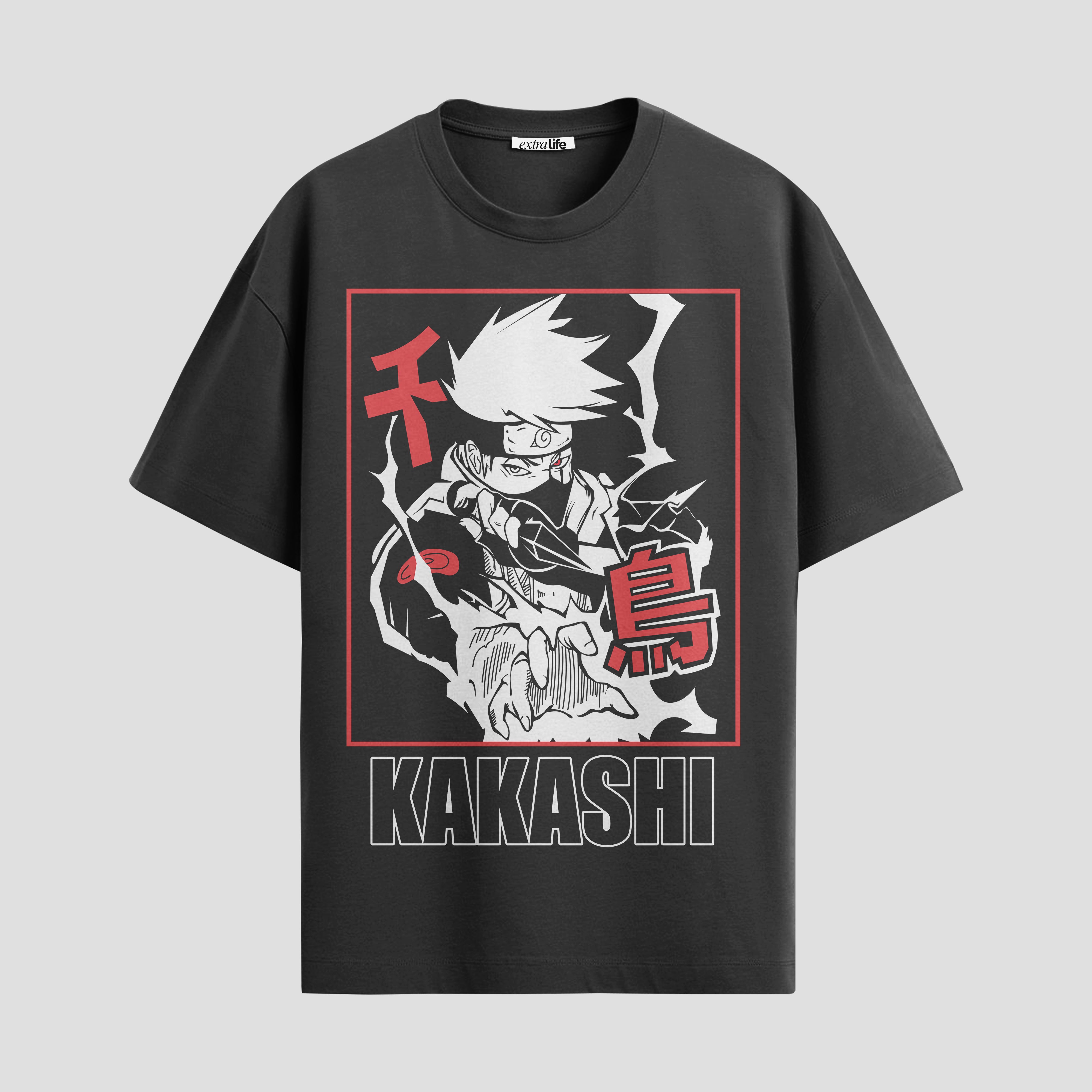 Playera urbana de anime y gaming ExtraLife MX, corte Standard Fit unisex ligero y transpirable en color Deep Black y Pure White, ropa de uso diario para gym y casual.