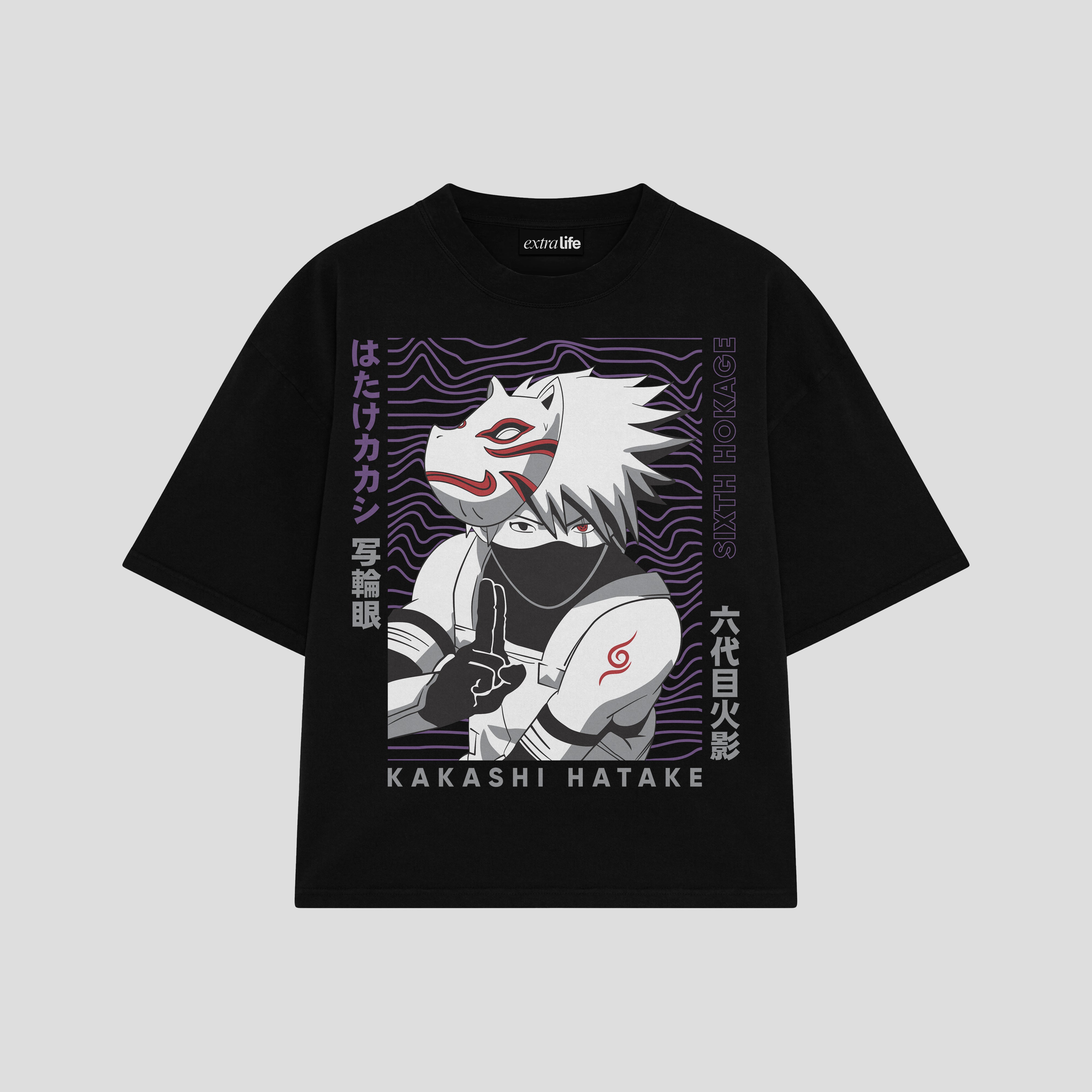Playera streetwear premium de anime y gaming ExtraLife MX, corte boxy oversized drop shoulder heavyweight en color Deep Black y Off-White, moda urbana mexicana de culto.