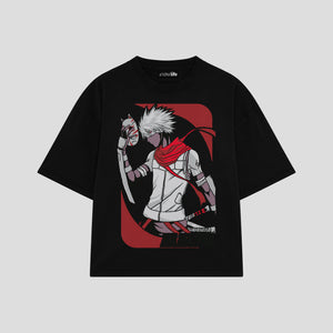 Playera streetwear premium de anime y gaming ExtraLife MX, corte boxy oversized drop shoulder heavyweight en color Deep Black y Off-White, moda urbana mexicana de culto.