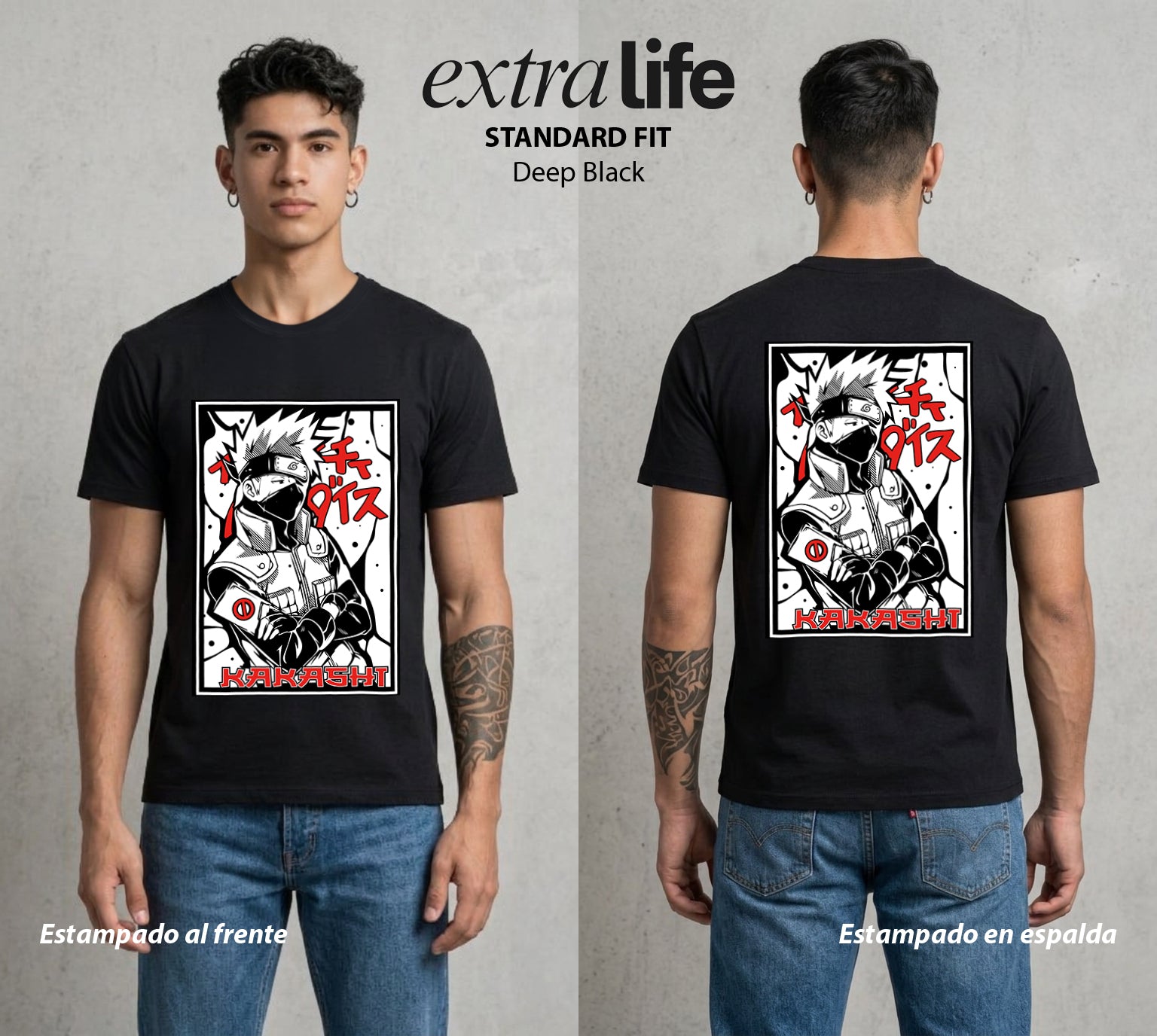 La Aldea Oculta | Spiritu del Zorro #02818 - Playera Standard Fit | Deep Black - Foto en modelo